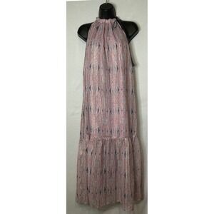 World Market Estrella Blue and Pink Shimmer Geo Midi Dress Flowy Lagenlook S/M